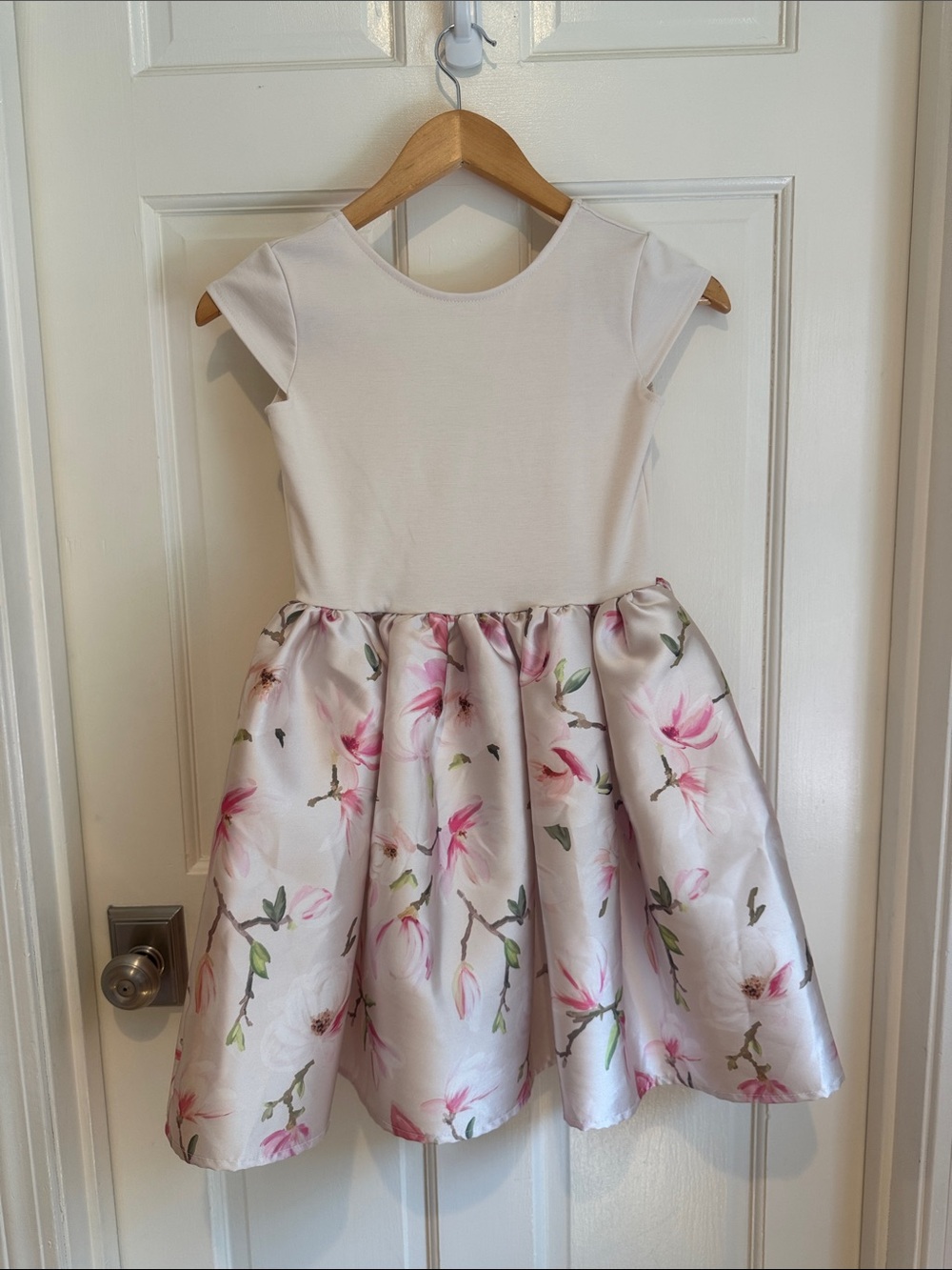H&M Ivory and Pink Floral Bow-Accent Girls' Dress size 8/10